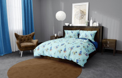 Floral Printed Sky Blue Double Bedsheet