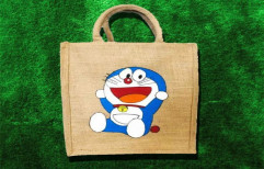 Cartoon Brown Eco Friendly Hand Painted Jute Shopping , Lunch Bag size 10x12 inch, Size/Dimension: 12X10X4