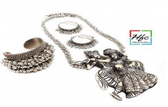 Silver HFC Oxidised Radha-Krishna Jewellery Set