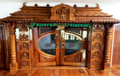 Brown Polished Teak Wood Pooja Room Door, For Home Temple