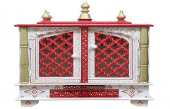 mango wood and mdf White And Red 30 inch Wooden Door Temple, For Worship