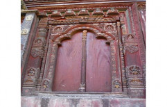 Maroon Teak Wood Carved Wood Temple Door