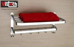 Wall SS 304 Folding Towel Rack With Hook, Size: 24"