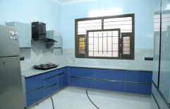 Modern Wooden Sky Blue PVC Acrylic Modular Kitchen