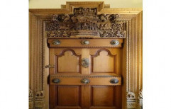 Wooden Hinged Teak Wood Carving Door, Size: 32 Mm