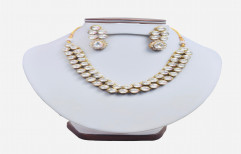 Brass And Stone White Artificial Necklace Jewellery Sets, 8inch