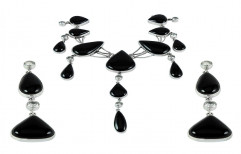 Female Modern Antique 925 Sterling Silver Black Onyx, CZ jewelry Set, N(size):18.5,E(size):7 X 2
