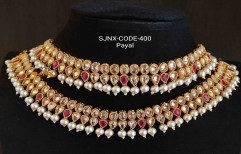 Multicolor Alloy Traditional Gold Plated Wedding Anklets