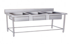 Stainless Steel Gray Three Sink Unit