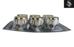 Antique Silver Glass Tray Set