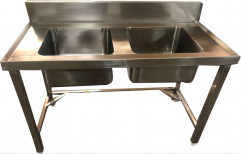Silver Double Stainless Steel Two Sink Unit