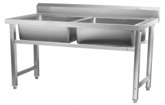 Silver Stainless Steel Double Sink Unit