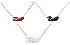 Vembley Pack of 3 Rose Gold Plated Black , Red and White Swan Necklace