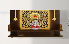 Painting Brown MDF Hand Crafted Open Concept Home Mandir With LED