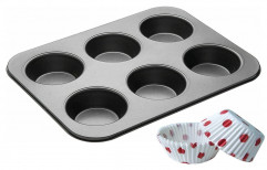 Black Carbon Non Stick 6 Cup Muffin Pan Tins Mould For Baking, Cupcake Mould, Muffins