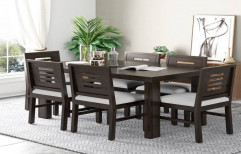 Marble Square Wooden Dining Table Set, 6 Seater