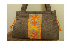 Dark Brown Cotton Jute Textured Wool Embroidered Tote Bag