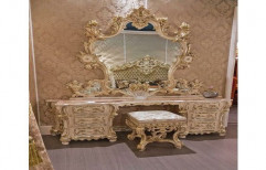 Gold Luxury Wooden Dressing Table With Stool