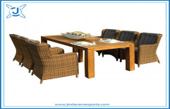 Top Quality Outdoor furniture Wooden Dining Table And Rattan Chairs Set