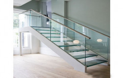 White Rectangle Glass Staircase, For Residential