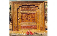 Teakwood Finished Antique Wooden Temple Door