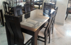 6 Seater Glass Top Wooden Dinning Table Set