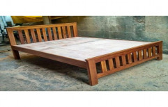 Brown Teak Wood Wooden Double Cot Bed