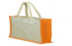 Off White and Orange Plain Jute Tote Bag, Size: 14 Inch By 14 Inch, Size/Dimension: 14 X 14 Inch (w X L)