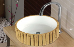 Ceramic Yellow Sonet Bolo Bamboo Wash Basin, For Bathroom